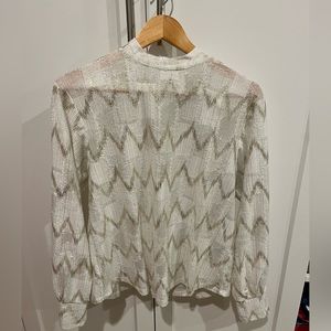 Semi sheer, gold w soft feather-like detailed Zara top.  M.  Deep plunge back.